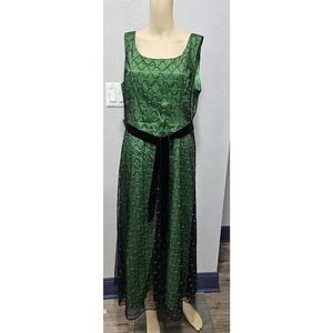 Coldwater Creek Green Black Overlay Rhinestones Sleeveless Party Dress Sz 12